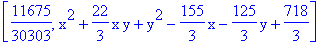 [11675/30303, x^2+22/3*x*y+y^2-155/3*x-125/3*y+718/3]